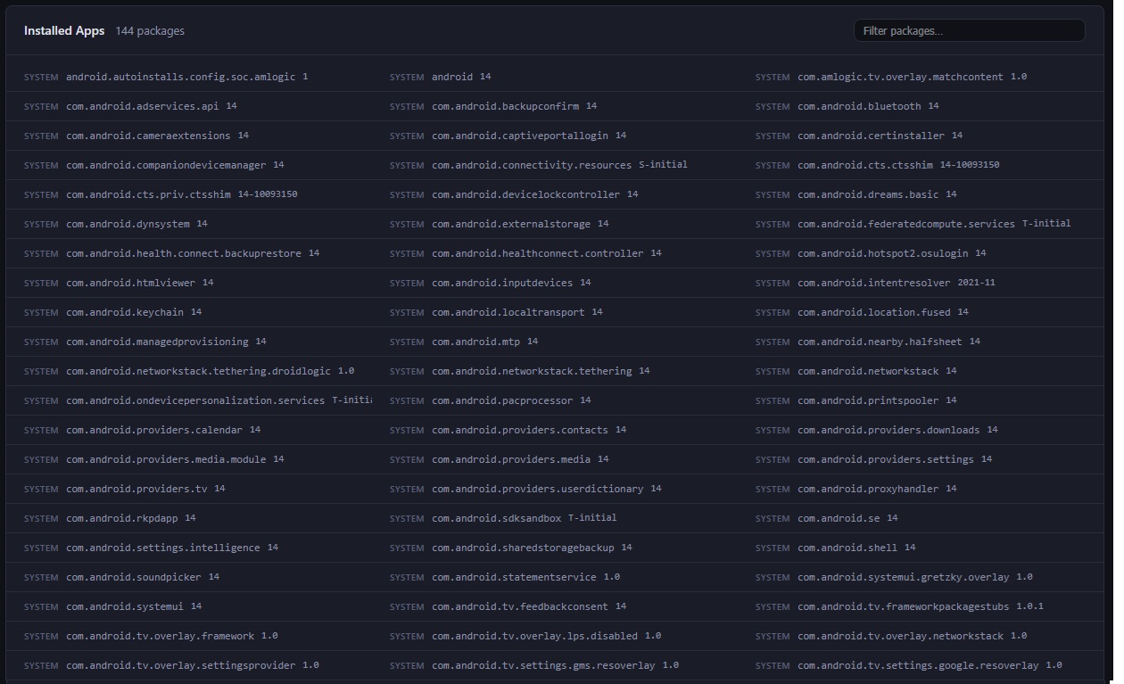 Full installed apps inventory for a device in AdminSTB